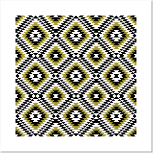 Aztec Diamond Symbol Gold BW Pattern Posters and Art